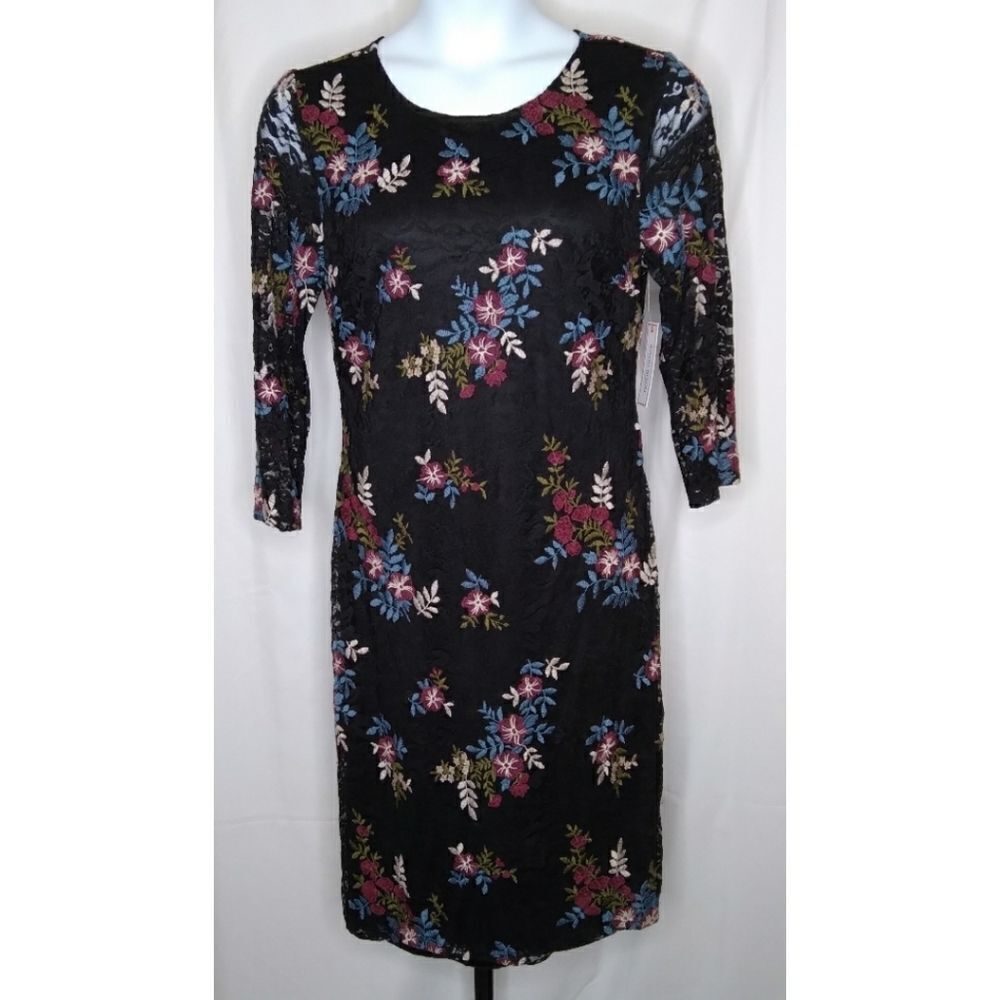 BISOU BISOU  Embroidered Black Lace Dress 14